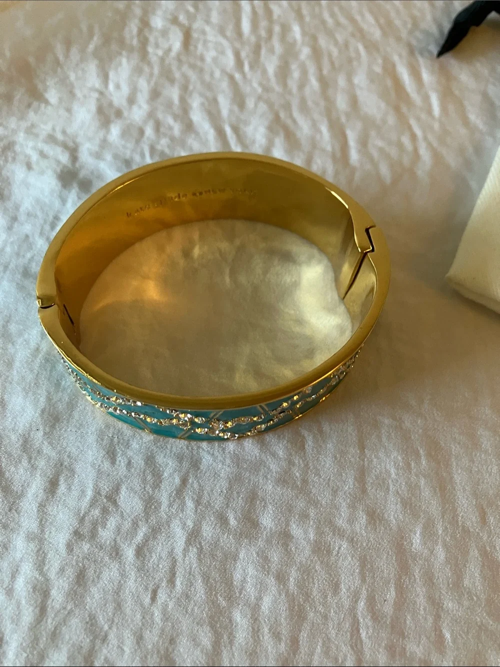 kate spade: Turquoise Enamel & Gold Tone Crystal-Accent Bangle- Hinge- Dust Bag